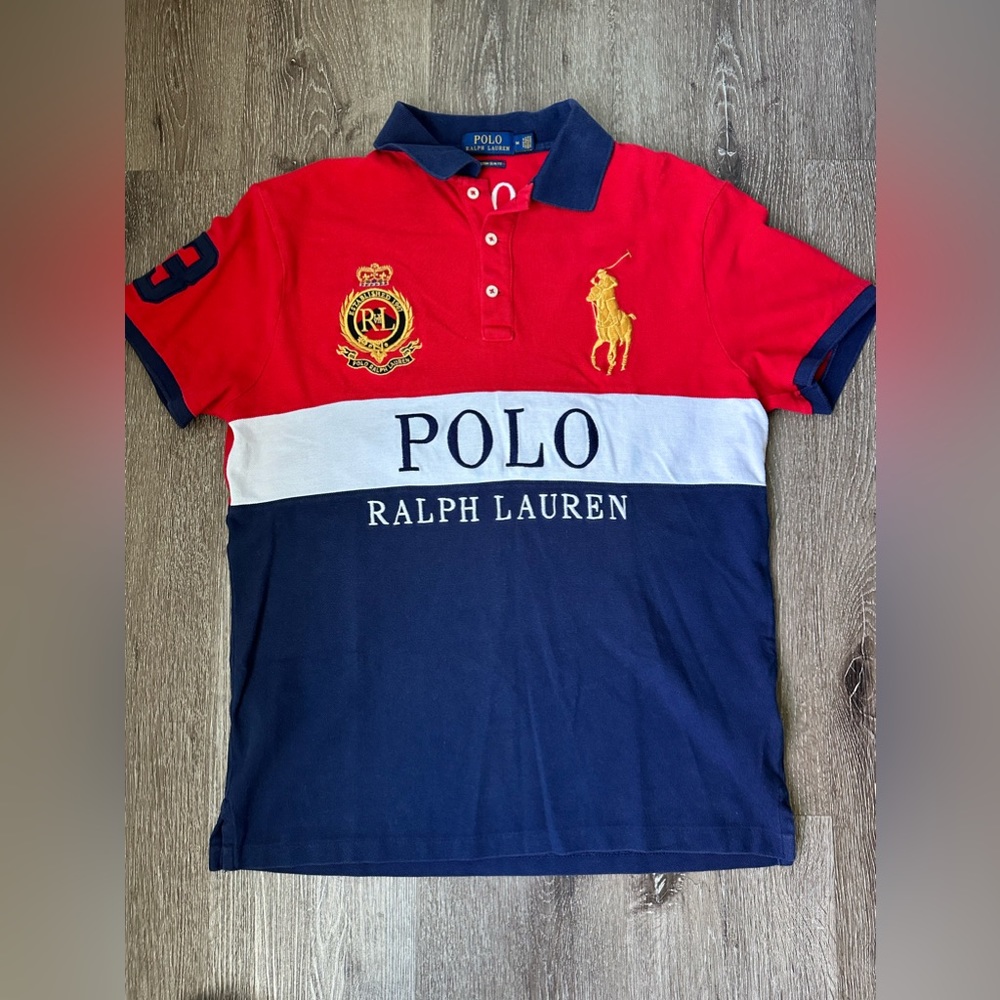 Polo Ralph Lauren Royal Crest #3 Patch Big Pony Polo Custom Slim Fit Red Size M